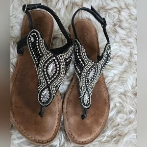 Azura Women's Brown Leather Sandals With Black Upper Embellishment 🌴